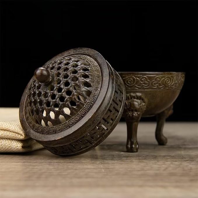 Copper Incense Burner Chinese Brass Incense Burner Kit Traditional Zen Incense Burner Antique Style Office Yoga Home Decor 4.2 * 4.2 * 5.1IN 1.8LB