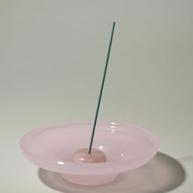 LIULI Glass & JadeIncense Holder, – Glass Ceramic Stick Burner for Meditation, Aromatherapy,The Minimalist Design Burner for Stick Incense (Pink Base Pink Insert)
