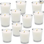 Unscented White Votive Candles in Glass 20 Packs Small Soy Wax Votives for Wedding Party Dinner Table