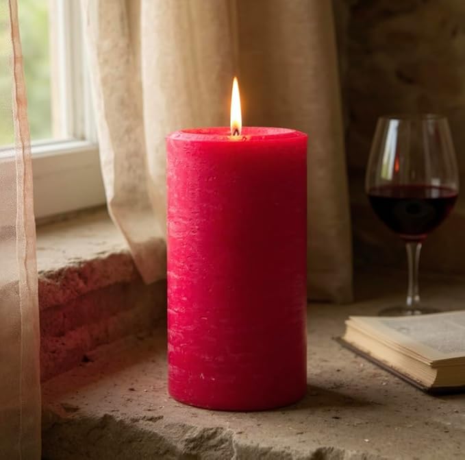 Mister Candle Rustic Red Pillar Candle – 3" x 6" Handmade Unscented Solid Color – 80 Hour Long Burn – Holiday Candle for Christmas Décor, Weddings, Centerpieces & Rustic Home Decorations