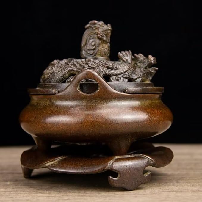 Copper Incense Burner Chinese Brass Incense Burner Kit Traditional Zen Incense Burner Antique Style Office Yoga Home Decor 5.3 * 3.9 * 5.7IN 6.2LB
