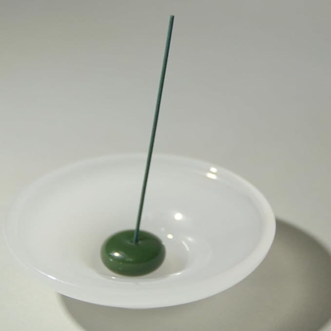 LIULI Glass & JadeIncense Holder, – Glass Ceramic Stick Burner for Meditation, Aromatherapy,The Minimalist Design Burner for Stick Incense (White Base Green Insert)