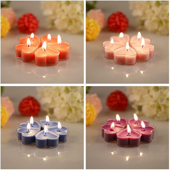 Tea Candles Heart Romantic Candle Small Sweet Wedding Party and Home 1.5-2 Hours Extended Burn Time Votive Parties Tealight Wishing Bulk Birthday Halloween Emergency Family 9 Pack (Red)