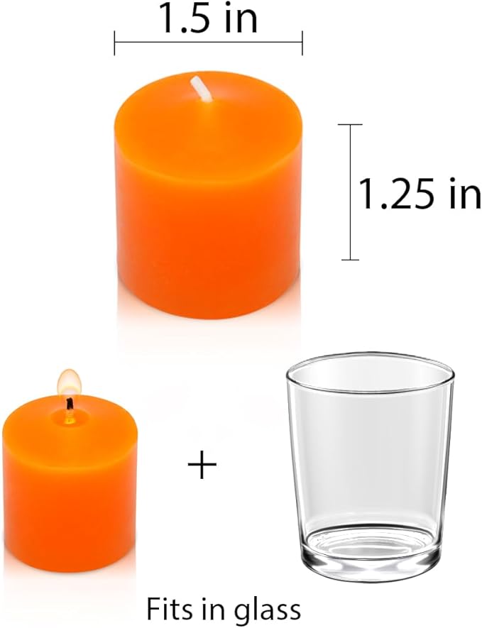 Orange Votive Candles, 9 Packs Unscented Small Fall Votives for Thanksgiving Day Wedding, Holiday Party, Home (8 Hour), 1.5" D x 1.25" H