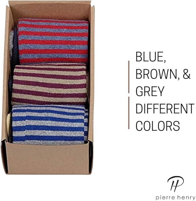 Pierre Henry Over the Calf Socks for Men (3 pairs) | Cotton Over the Calf Dress Socks | Long Socks Designed to Stay up 12+ hr