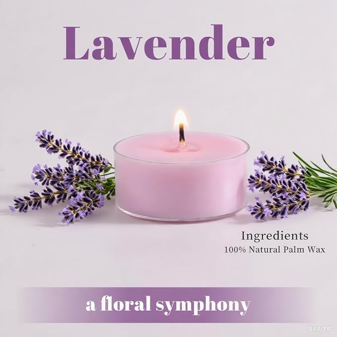 Pure Lavender Scented Tealight Candles, 36 Pack Natural Palm Tea Lights Candles for Home Scented, 4 Hour Small Votives with Natural Essential Oils for Home Aromatherapy, Baby Shower Favors