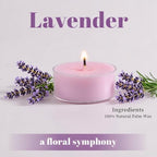 Pure Lavender Scented Tealight Candles, 12 Pack Natural Palm Tea Lights Candles for Home Scented, 4-5 Hour Small Votives with Natural Essential Oils for Home Aromatherapy, Baby Shower Favors