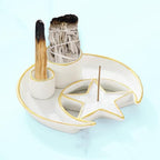 Incense Holder,4 in 1 Palo Santo Holder for Burning Sage and Sticks,5.9" Ceramic Incense Burner,White Candle Holder Ash Catcher Tray for Meditation Home Zen Decor Gift