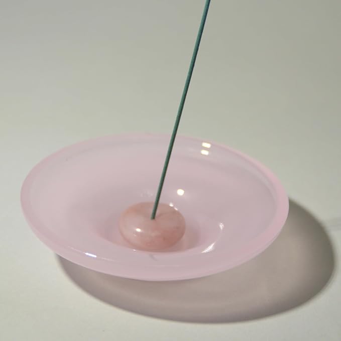 LIULI Glass & JadeIncense Holder, – Glass Ceramic Stick Burner for Meditation, Aromatherapy,The Minimalist Design Burner for Stick Incense (Pink Base Pink Insert)