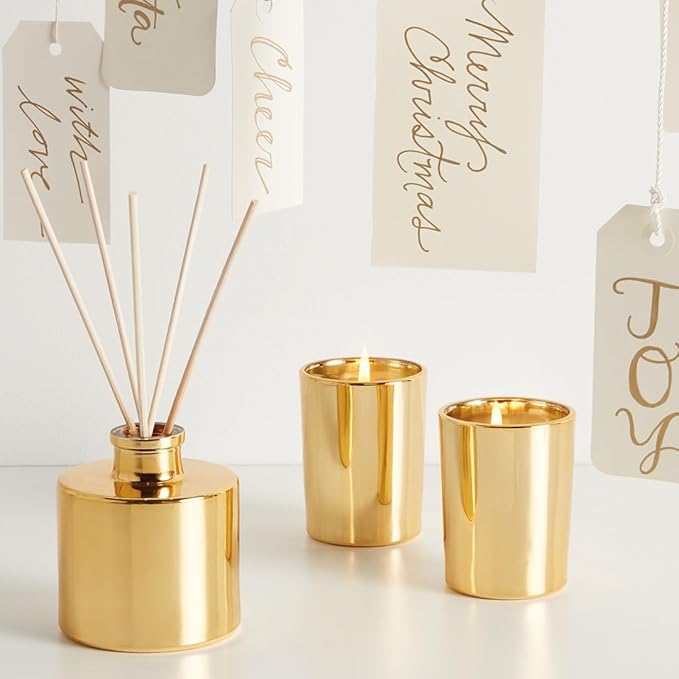 Thymes Frasier Fir Reed Diffuser Set – Includes Reeds, Fragrance Oil, and Frosted Glass Bottle – Fragrance Oil Diffuser – Room Fresheners – Luxury Home Decor – Gold (Gilded, 4 fl oz)