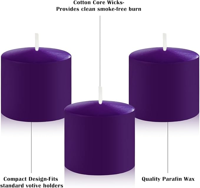 9-Pack 1.25-Inch Purple Votive Candles, Unscented Small Tealight Candle for Home Decor and Special Occasions