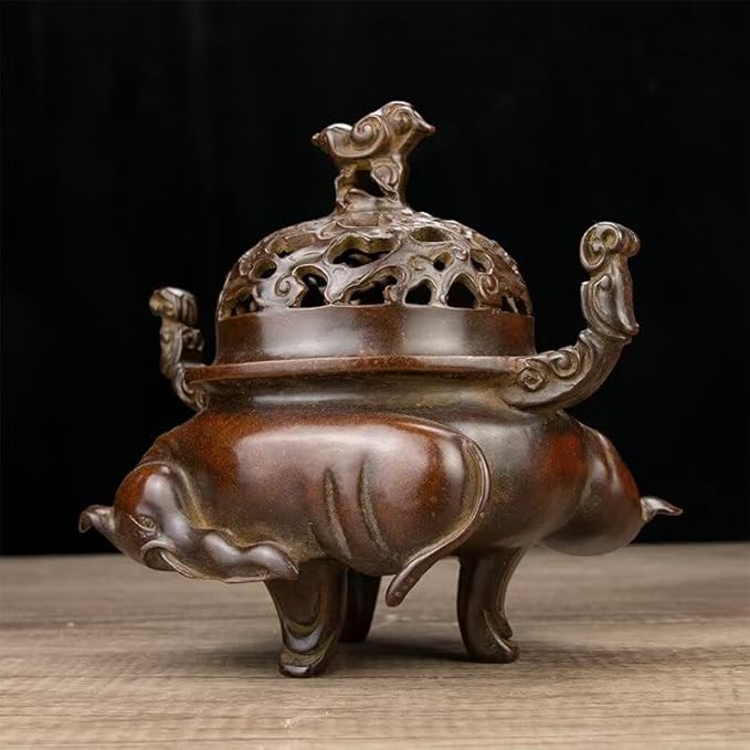 Incense Burner Chinese Incense Holder Brass Incense Burner Zen Copper Incense Burner Antique Style Home Office Fengshui Decor 8.3 * 5.5 * 7.9IN 9.3LB