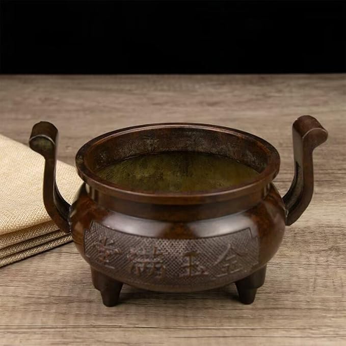 Incense Burner Chinese Incense Holder Brass Incense Burner Zen Copper Incense Burner Antique Style Home Office Fengshui Decor 7 * 5.1 * 4.3IN 2.2LB