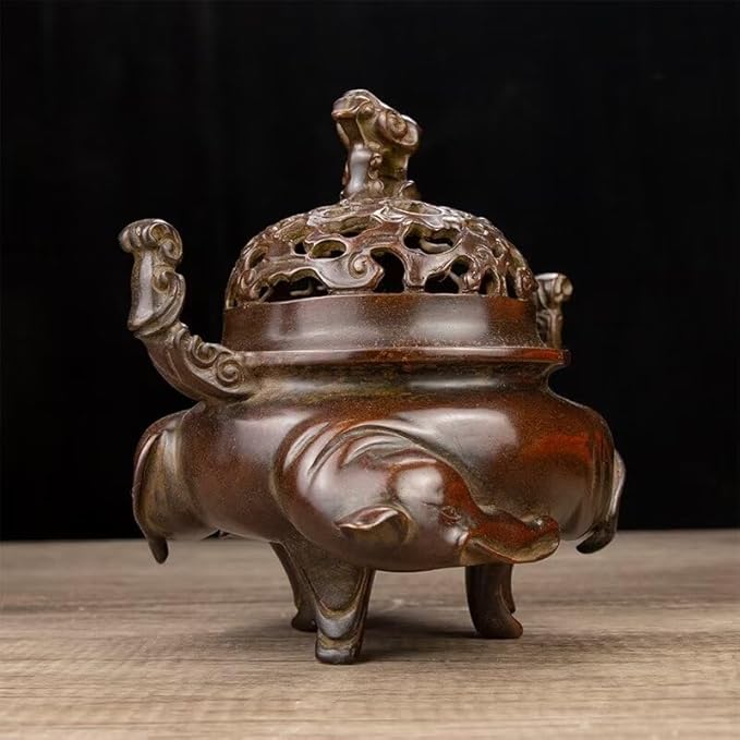 Incense Burner Chinese Incense Holder Brass Incense Burner Zen Copper Incense Burner Antique Style Home Office Fengshui Decor 8.3 * 5.5 * 7.9IN 9.3LB