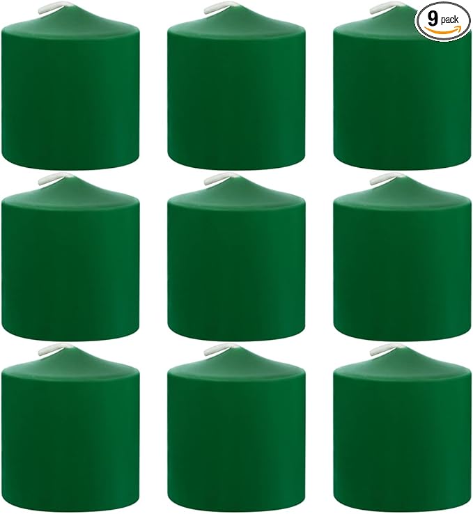 9 Packs Green Votive Candles, Unscented Small Votives for Wedding, St. Patrick's Day Holiday Party, Home Decoration (8 Hour), 1.5" D x 1.25" H