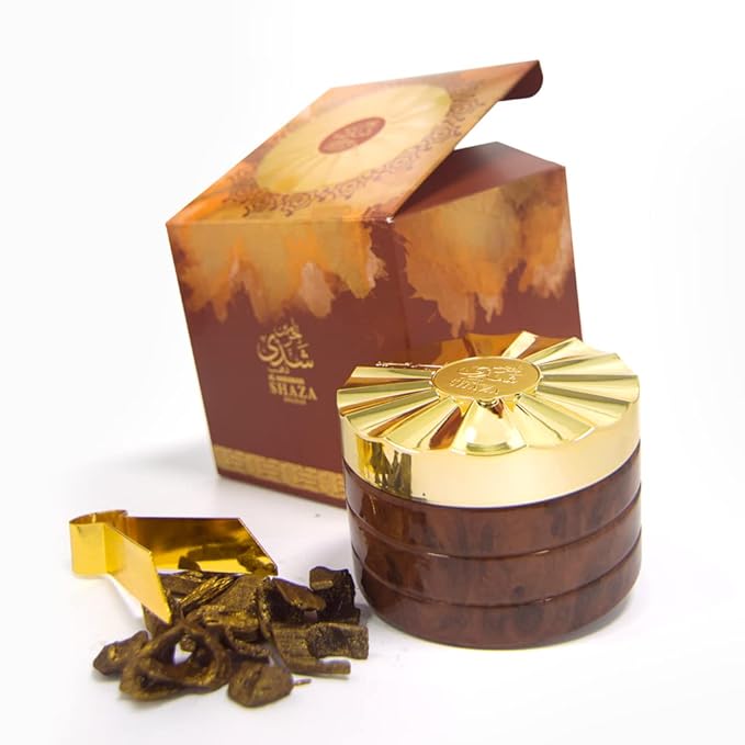Al Haramain Shaza Dhahab Oudh Maal Attar Arabian Bukhoor - Premium Arabic Bakhoor Incense - Long-Lasting Scent - Islamic, Eid & Ramadan Gifts - Perfect for Home, Prayer, Meditation, Relaxation – 75 gm
