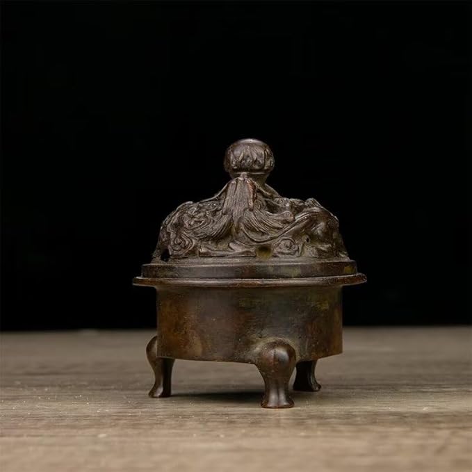 Incense Burner Chinese Incense Holder Brass Incense Burner Zen Copper Incense Burner Antique Style Home Office Fengshui Decor 3 * 3 * 3.4IN 0.8LB