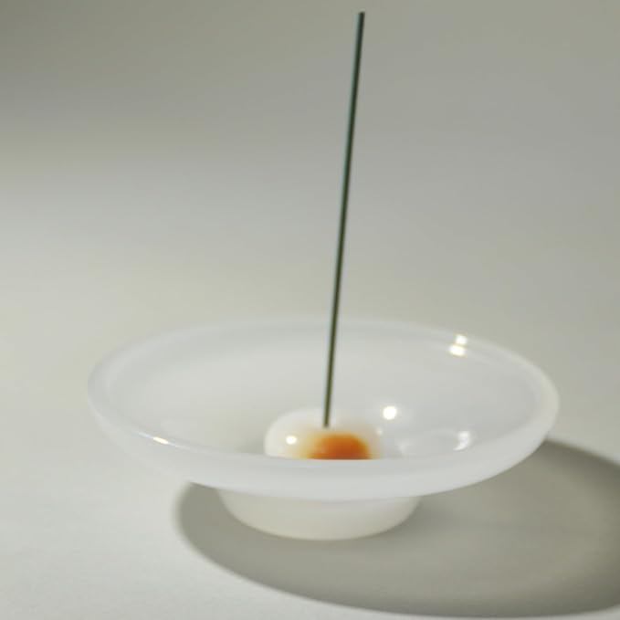 LIULI Glass & JadeIncense Holder, – Glass Ceramic Stick Burner for Meditation, Aromatherapy,The Minimalist Design Burner for Stick Incense (White Base Amber Insert)