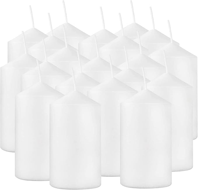 20 Pcs Bulk Long Burning Wax Pillar Candles 2" x 4" Dripless Unscented Smokeless for Wedding Party Spa Lantern Fireplace Home(White)