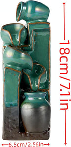 Unique Cascading Basins Ceramic Waterfall Incense Holder, Paired with a Pack of Backflow Incense Cones. (Blue)