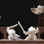 EAEMDY Samurai Figure Figurine Japanese Warrior Statue Decor for Table Room, Incense Holder for Stick Burner Incense Stick Holder, Kongfu Tea Pet Decoration (1.White B+C)