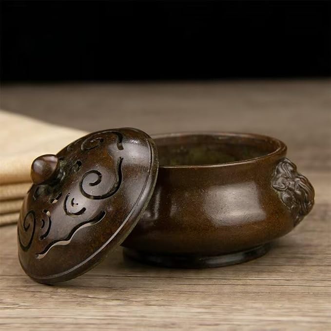 Copper Incense Burner Chinese Brass Incense Burner Kit Traditional Zen Incense Burner Antique Style Office Yoga Home Decor 4.3 * 3.9 * 3.4IN 1.3LB