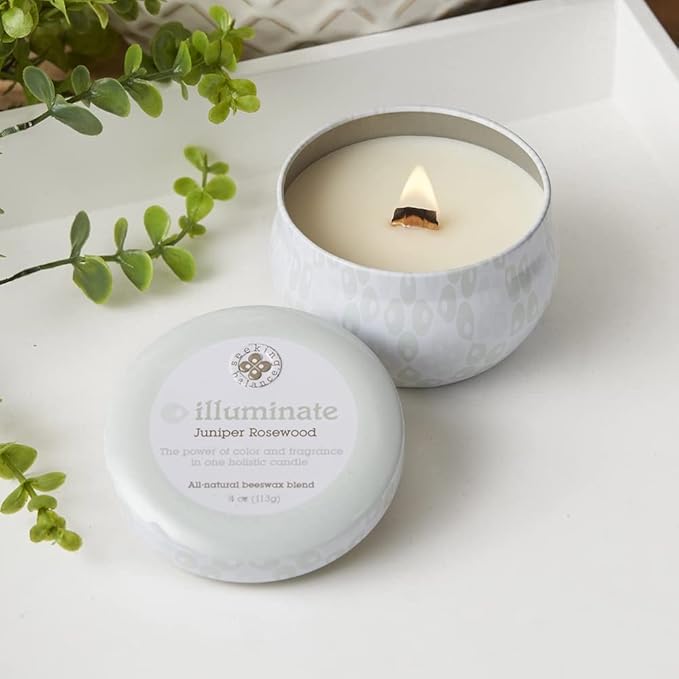 Root Candles Seeking Balance Wood Wick Spa Candle Aromatherapy Candles, 4-Ounce Travel Tin, Illuminate: Juniper Rosewood