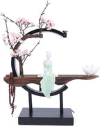 Backflow Incense Holder with LED Light, Chinese Style Ceramic Backflow Incense Burner Perfect for Relaxing or Home Decor (Chinese Style A)