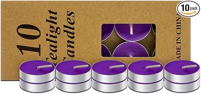 10 Pack Tea Candles Wedding Party and Home Decoration Votive Parties Tealight Small Wishing Bulk with 1.5-2 Hours Extended Burn Time Mini for Birthday Emergency Family (Purple)