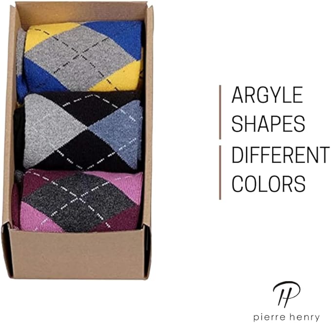 Pierre Henry Over the Calf Socks for Men (3 pairs) | Cotton Over the Calf Dress Socks | Long Socks Designed to Stay up 12+ hr