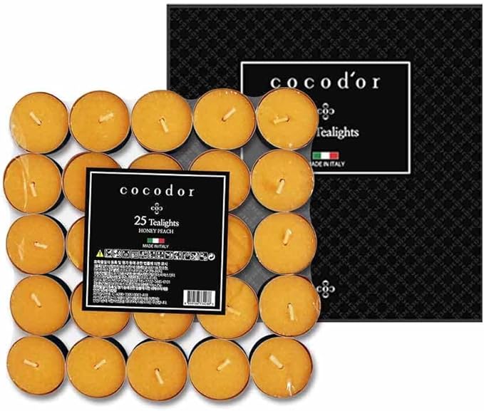 COCODOR Scented Tealight Candles/Honey Peach / 25 Pack / 4-5 Hour Extended Burn Time/Made in Italy, Cotton Wick, Scented Home Deco, Fragrance, Mother's day