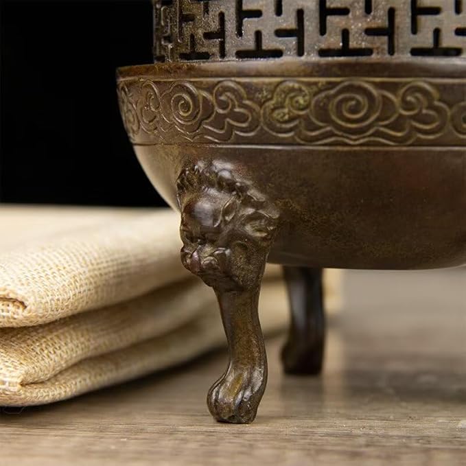 Copper Incense Burner Chinese Brass Incense Burner Kit Traditional Zen Incense Burner Antique Style Office Yoga Home Decor 4.2 * 4.2 * 5.1IN 1.8LB