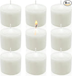 9 Packs White Votive Candles, Unscented Small 1.5 Inch Diameter Votives for Wedding, Holiday Party, Home (8 Hour), 1.5" D x 1.25" H