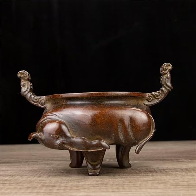 Incense Burner Chinese Incense Holder Brass Incense Burner Zen Copper Incense Burner Antique Style Home Office Fengshui Decor 8.3 * 5.5 * 7.9IN 9.3LB