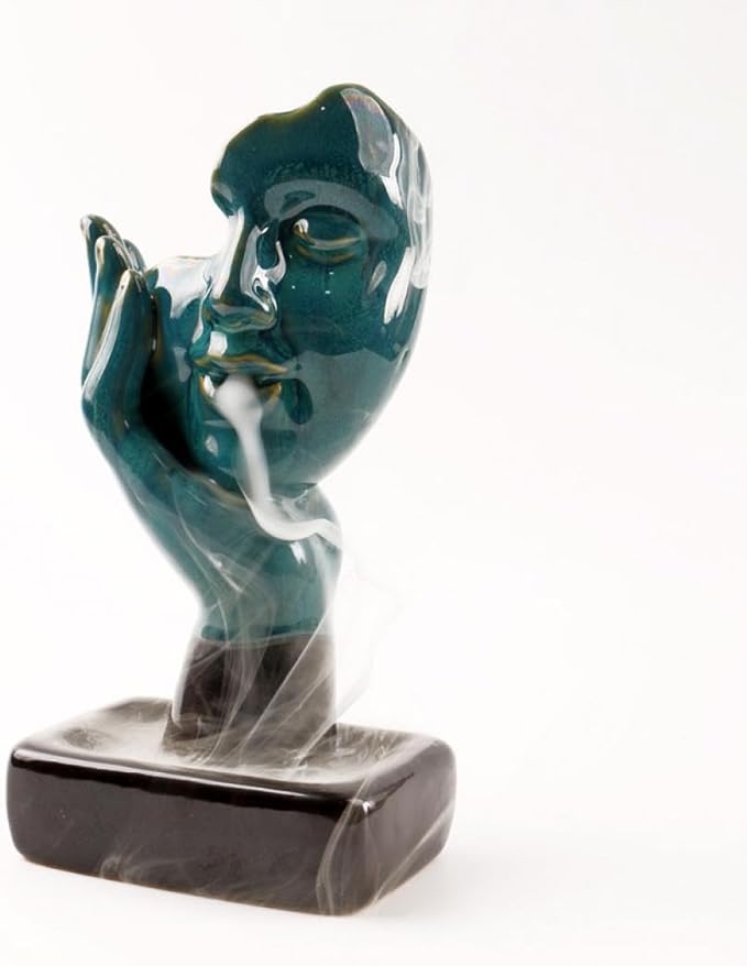 YYW Ceramic Incense Holder,Meditative Backflow Waterfall Incense Burner,Face Thinking Incense Waterfall with 20 Backflow Incense Cones + 30 Incense Stick for Women Men Room Decor