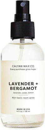 Calyan Wax Co. Non Toxic Room Spray, Lavender + Bergamot Air Freshener, Non Aerosol Natural Room Mist, Aromatherapy Spray with Essential Oils, 4fl oz