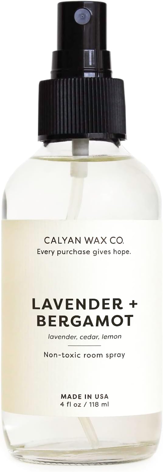 Calyan Wax Co. Non Toxic Room Spray, Lavender + Bergamot Air Freshener, Non Aerosol Natural Room Mist, Aromatherapy Spray with Essential Oils, 4fl oz