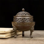 Copper Incense Burner Chinese Brass Incense Burner Kit Traditional Zen Incense Burner Antique Style Office Yoga Home Decor 4.2 * 4.2 * 5.1IN 1.8LB