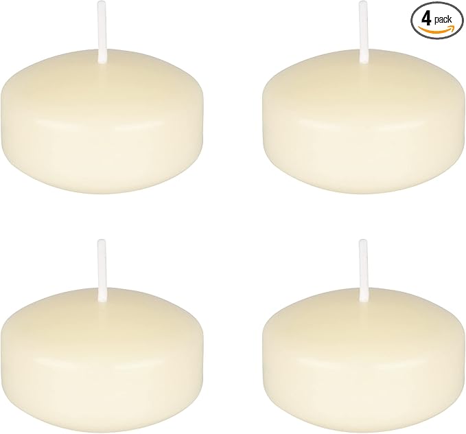 Mega Candles 4 pcs Unscented Ivory Floating Candles, Hand Poured Wax Candle 2 Inch Diameter, Home Décor, Wedding Receptions, Centerpieces, Occasions, Events, Festivities, Meditations, Spas