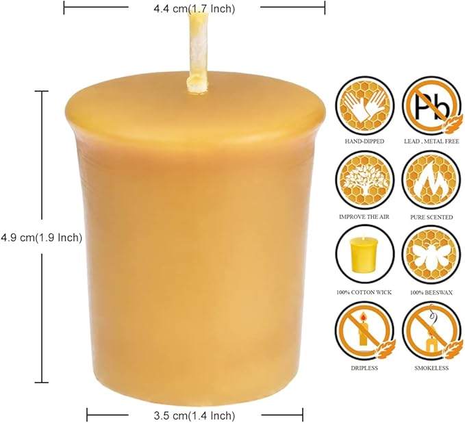 Natural Beeswax Votive Candles Set-12 Pack Votives for Home Room Decor Party Wedding Spa