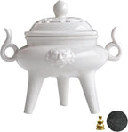 Ceramic Incense Cone Burner with Lid,Stylish Incense Holder for Coil Incense and Powder Incense,Mediation Gift,Room Decor(White)