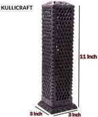 Handmade Marble Black Soapstone Incense Stick Burner | Candle Stick Holder | Tea Light Burner - Perfect Jaali Carving for Gifting. Decorative Home and Kitchen Decor (3 x 3 x 11 Inches).