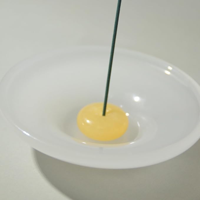 LIULI Glass & JadeIncense Holder, – Glass Ceramic Stick Burner for Meditation, Aromatherapy,The Minimalist Design Burner for Stick Incense (White Base Yellow Insert)