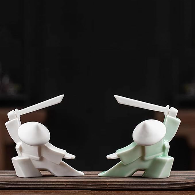 EAEMDY Samurai Figure Figurine Japanese Warrior Statue Decor for Table Room, Incense Holder for Stick Burner Incense Stick Holder, Kongfu Tea Pet Decoration (5.White C+Green C)