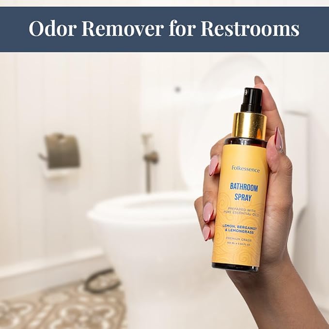 Folkulture Bathroom Spray - Odor Eliminator | Fragrance Freshner Sprays for Toilet, Home | Guest Bathrooms Essentials Before You Go Toilet, Poop, Shower Spray for Fresh Smell | Citrus - 3.34 Fl oz