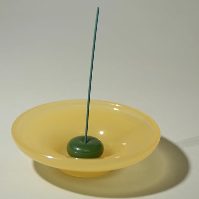 LIULI Glass & JadeIncense Holder, – Glass Ceramic Stick Burner for Meditation, Aromatherapy,The Minimalist Design Burner for Stick Incense (Amber Base Green Insert)