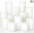 Shihanee 12 Pcs Pillar Candles 3 in x 3,4,5,6,8,10 Dripless Unscented Smokeless Candle Long Burning Decorative Rustic Candles with Cotton Wick for Wedding Home Fireplace (White)
