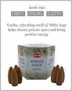 Hem White Sage Incense Cones - (40 Backflow Incense Cones) - Earthy Sage Inscents-Cones Waterfall | Thick Cloudy Incense Fountain Waterfall, Gift These Hem Incense Cones
