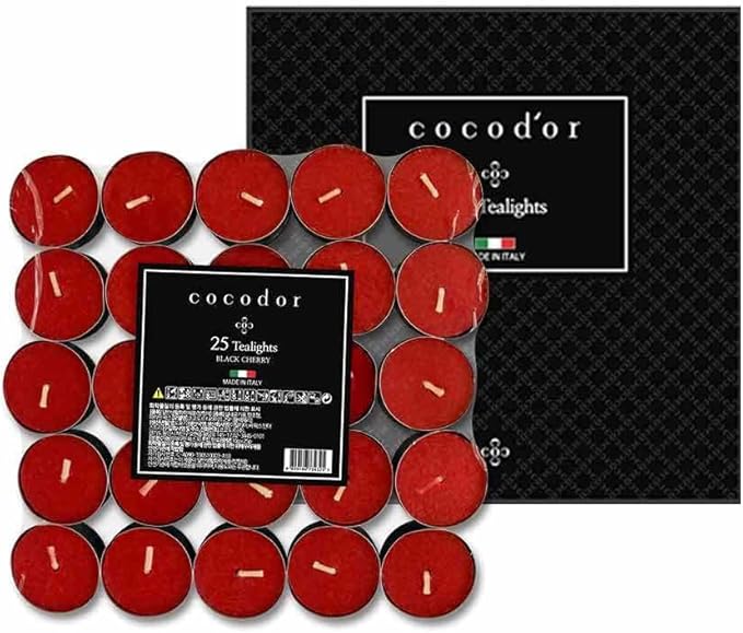 COCODOR Scented Tealight Candles/Black Cherry / 25 Pack / 4-5 Hour Extended Burn Time/Made in Italy, Cotton Wick, Scented Home Deco, Fragrance, Mother's Day