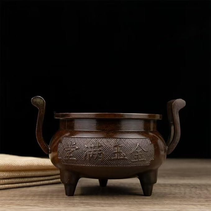 Incense Burner Chinese Incense Holder Brass Incense Burner Zen Copper Incense Burner Antique Style Home Office Fengshui Decor 7 * 5.1 * 4.3IN 2.2LB